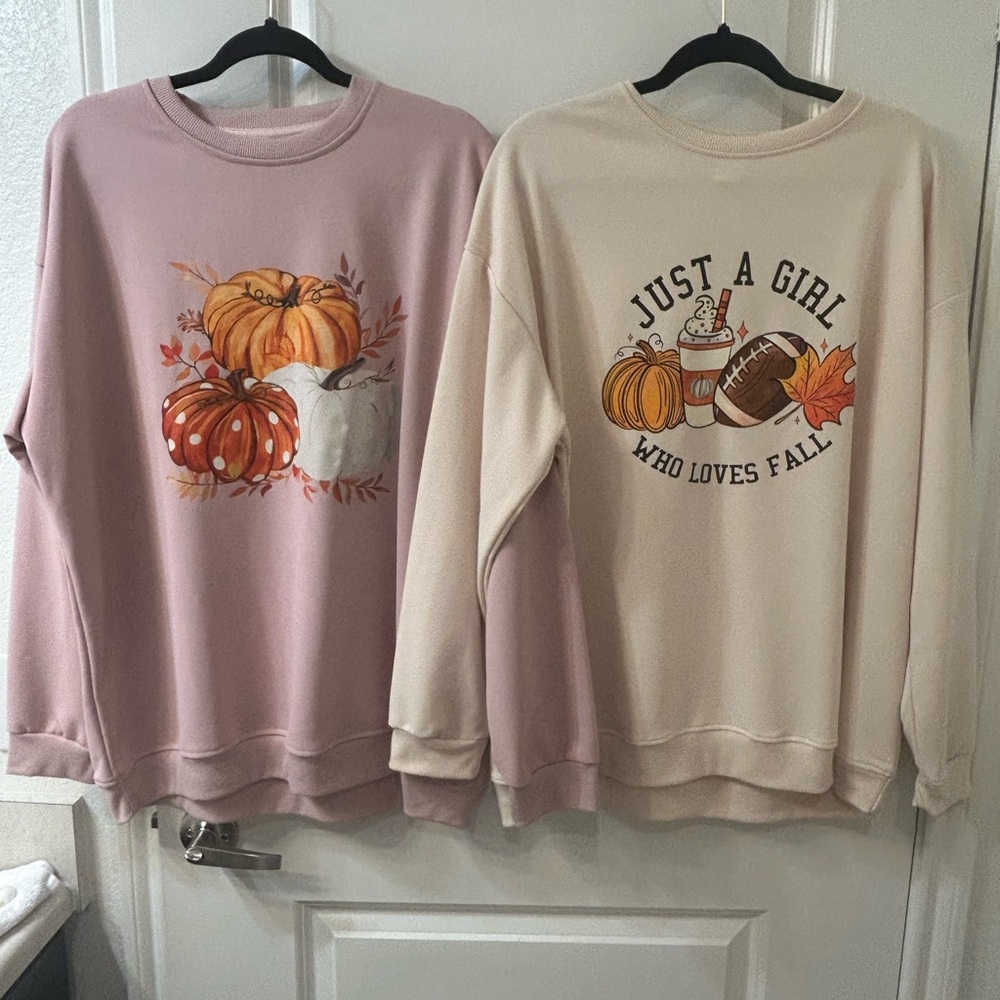 BUNDLE! Fall Pumpkin Graphic Sweatshirts - Pink & Cream